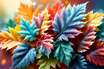 bright background of colorful leaves in warm pastel colors - obrazy, fototapety, plakaty