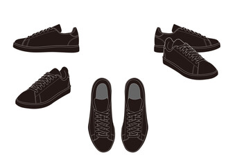 黒いシンプルなスニーカー/メンズカジュアルシューズ/ブラック靴