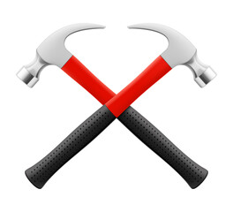 Two Crossed Carpenter's hammers isolated on white background. Fitter's hammer for chiselling and driving in nails and dowels as well as for joining components. Realistic 3d vector illustration