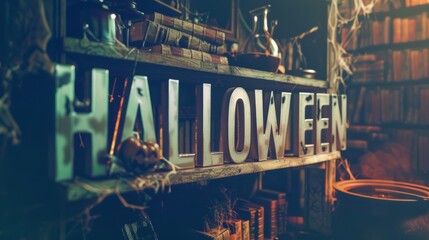 Enigmatic Halloween Decoration with Autumn Vibes and Spooky Elements - obrazy, fototapety, plakaty