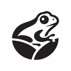 minimalist frog logo on a white background