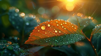 Sun-Kissed Dewdrop on Leaf, generative ai