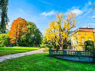 Autumn trip to the castle park in the Czech Republic, Buchlovice. A beautiful park with a chocolate...