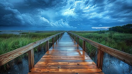 Stormy Boardwalk to the Sea, generative ai