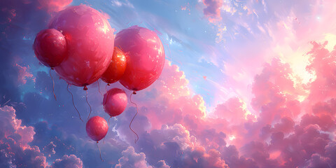 Enchanting Balloon Scene with Soft Colors and Intricate Oil Paint Brushstrokes