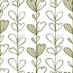 seamless pattern of simple, handdrawn hearts in olive green