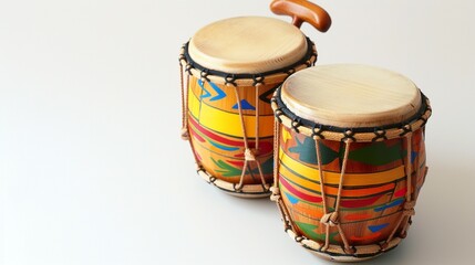 A set of colorful bongo drums adds a festive touch against a clean white background.