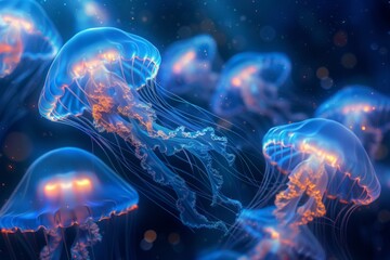 A captivating scene of glowing jellyfish