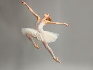 prima ballerina against a gray gradient background, exquisite dance
