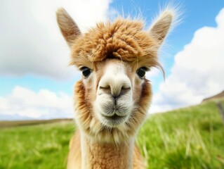 Portrait of cute alpaca lama