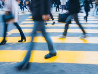 Obraz premium business people crossing the street at at a large intersection, blurred motion