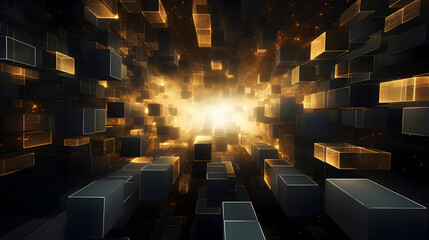 Digital black and gold geometric layered abstract graphic poster web page PPT background