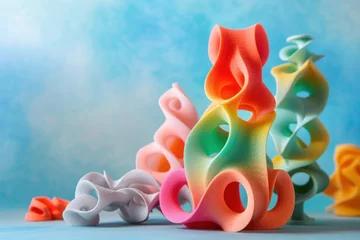 Foto op Canvas Abstract colorful 3D sculptures for creative backgrounds in art and education, 3D printed object in unusual, impossible shapes., background with copy space © Anna