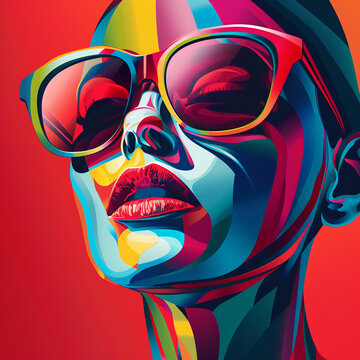 Vexel art portrait with bold colors in 3D vector