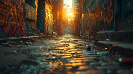 Fotobehang Graffiti Splashed Alley at Dawn, generative ai © Matus