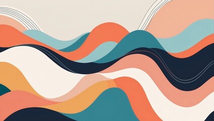 Contemporary elegance, Minimalist backdrop with retro-inspired colors and abstract geometric lines and waves creating a trendy artistic wallpaper.