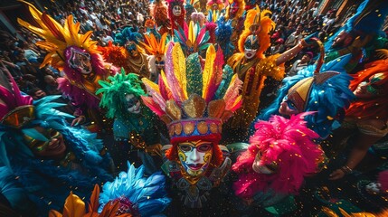 Fototapeta na wymiar Masks and Beads at Lively Mardi Gras Parade, generative ai