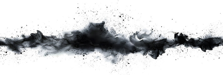 Black and white watercolor splashes illustration on transparent background.