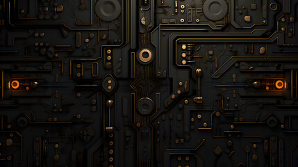 Fototapeta premium Digital technology black abstract geometric circuit graphic poster web page PPT background
