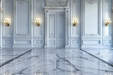 A large luxury room background with beautiful walls and a marble floor