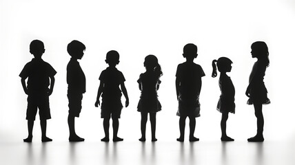Silhouette of a group of young children standing