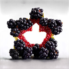 Olallieberries juicy olallieberries arranged in a star shape with some berries cut in half
