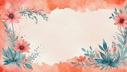 Coral Background with Texture and Vintage Grunge Elements, Watercolor Accents.