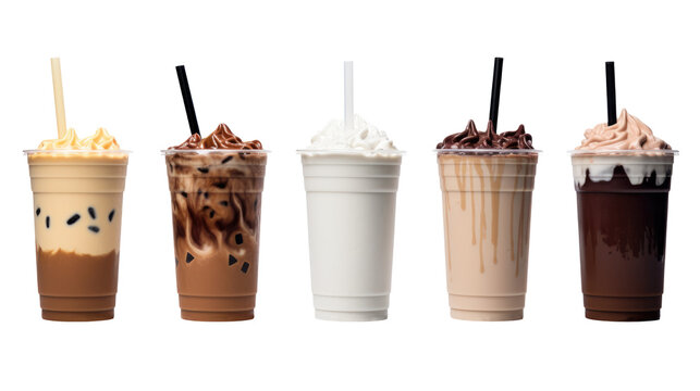 icecream milkshake on white isolated on clear png background and transparent background. food drink and dessert concept for cafe and restaurent, AI generative.	