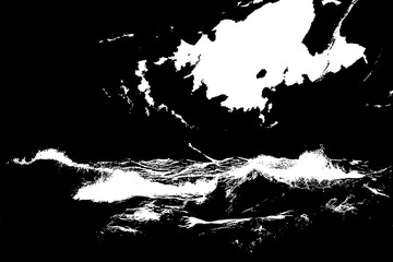 Naklejka premium Dramatic Black and White Seascape of Crashing Waves