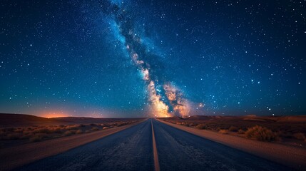 Naklejka premium Tranquility on the Empty Road at Night, generative ai