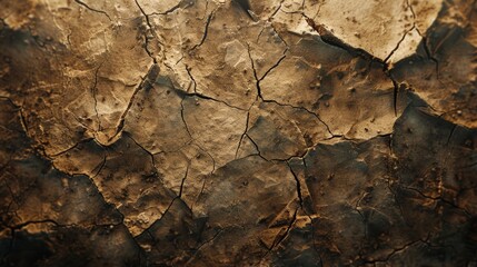 A textural abstract background with a close-up of cracked earth in warm tones of brown and beige.