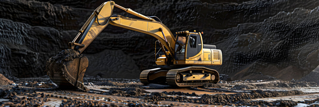 Excavator on construction site construction machines industrial construction Background.Heavy Equipment Stock Photos