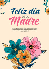 Hand drawn mothers day greeting card template in spanish