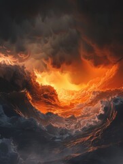 Moody Stormy Gray and Fiery Orange Contrast Landscape Photograph