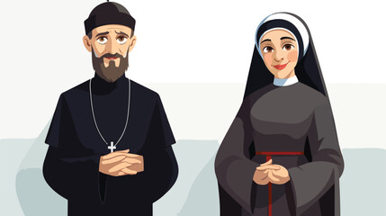 Catholic priest and nun. Realistic vector illustrat