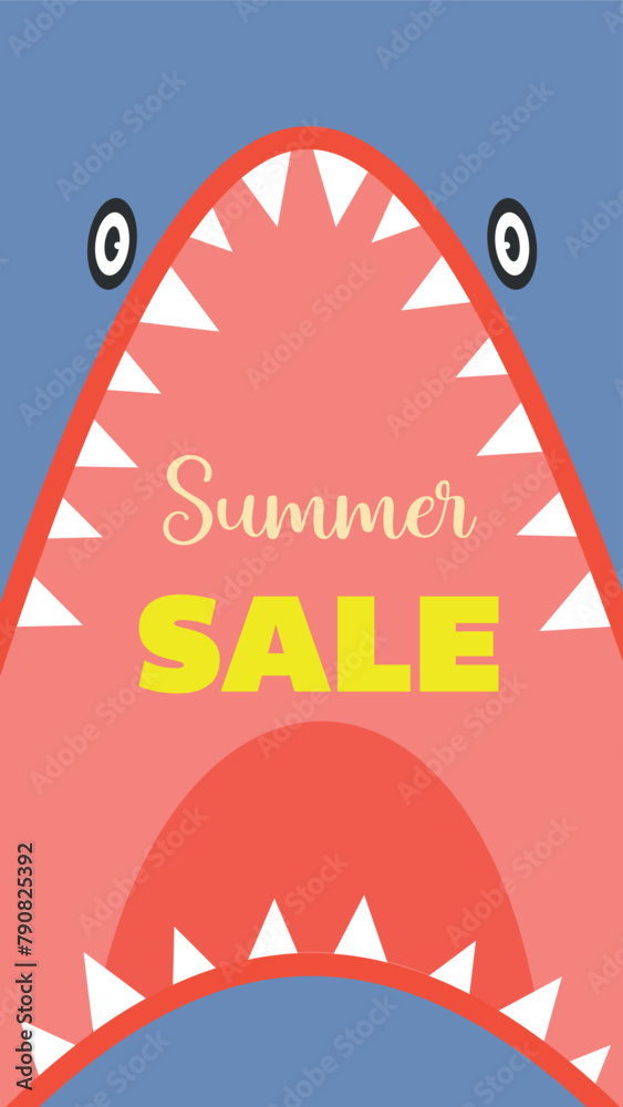 Wall mural Summer Sale Vertical Banner with Shark Post for social media Flat style