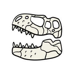 Tyrannosaurus skull dinosaur. Cartoon hand drawn vector illustration isolated on white background.