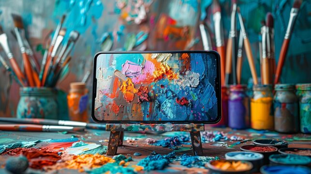 Creative Fusion: Smartphone and Paintbrushes, generative ai