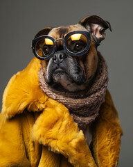 A fashionable Bulldog dog posing as a stylish model, dressed classy, chic and elegant - 790826394