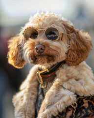 A fashionable Poodle dog posing as a stylish model, dressed classy, chic and elegant