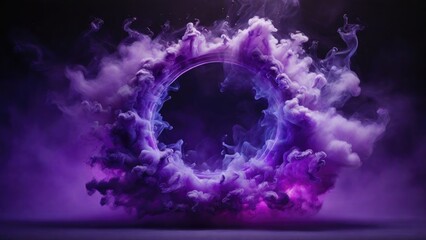 Circular Purple Smoke explodes outward, with dramatic smoke or fog effect with a scary Dark background