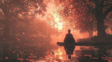 A man is seated on a boat floating in water, surrounded by the vast expanse of the sea