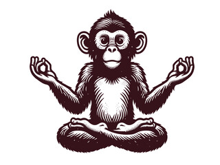 Yoga monkey. Vintage black engraving illustration. Monochrome vector icon. Isolated and cut out  © Victoria