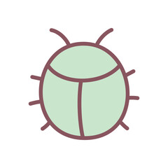 Cute bug icon. Hand drawn illustration of a funny green beetle isolated on a white background. Kawaii sticker. Vector 10 EPS.