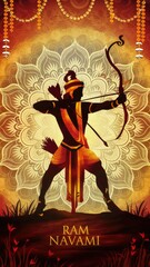 Watercolor illustration for ram navami with a silhouette. Vertical Story Size