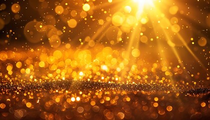 dazzling display of golden light illuminating the scene, set against a backdrop of shimmering glitter