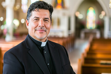 Fototapeta premium christian catholic priest or pastor in the temple or church