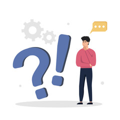 Frequently asked questions concept. The characters stand near an exclamation point and a question mark, ask questions and receive answers. People with disabilities. Vector illustrations.