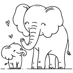 doodle of mom and baby elephant, Mom elephant and baby elephant holding trunks in a loving gesture
