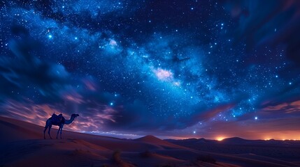 Silhouette of Camel Against Milky Way, generative ai
